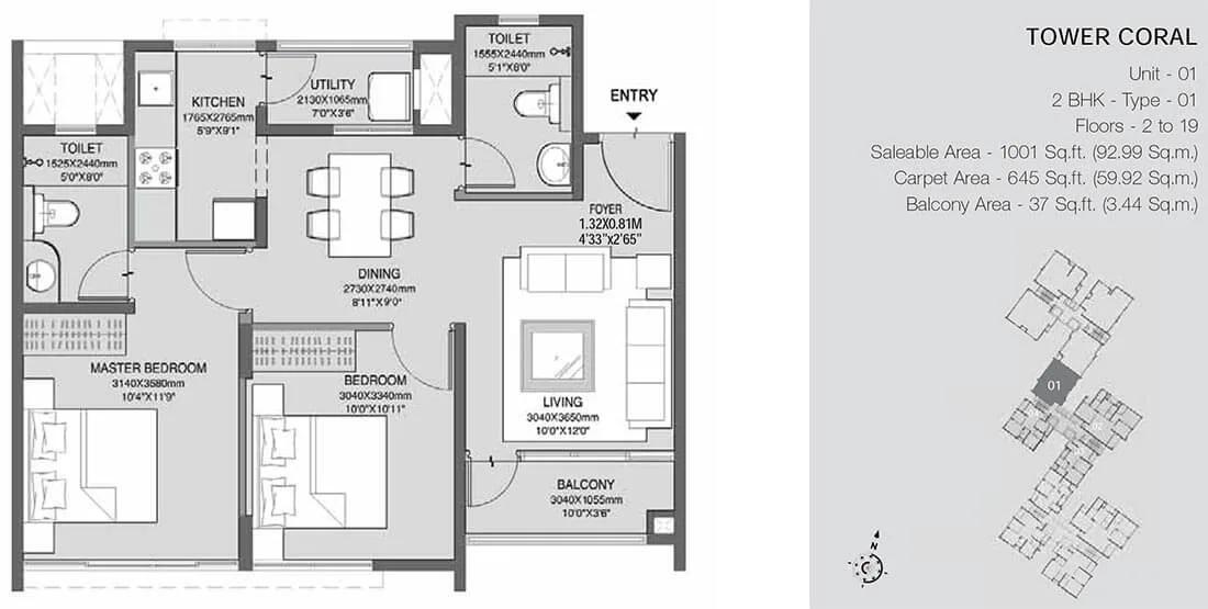 2 BHK Coral - 1001 - Godrej Azure Chennai