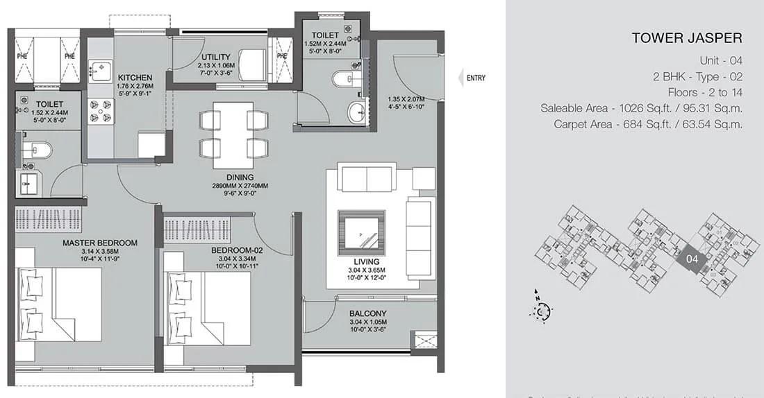 2 BHK Jasper - 1026 - Godrej Azure Chennai