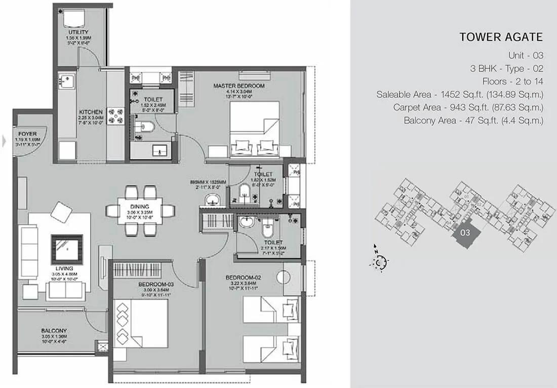 3 BHK Agate - 1452 - Godrej Azure Chennai