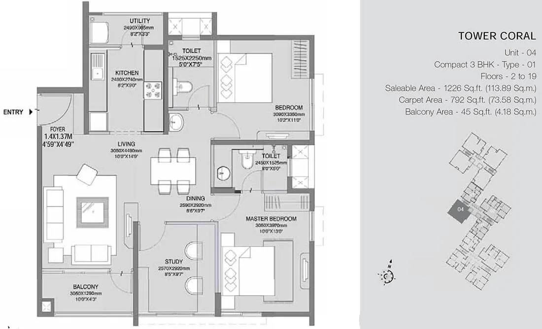 3 BHK Coral - 1226 - Godrej Azure Chennai