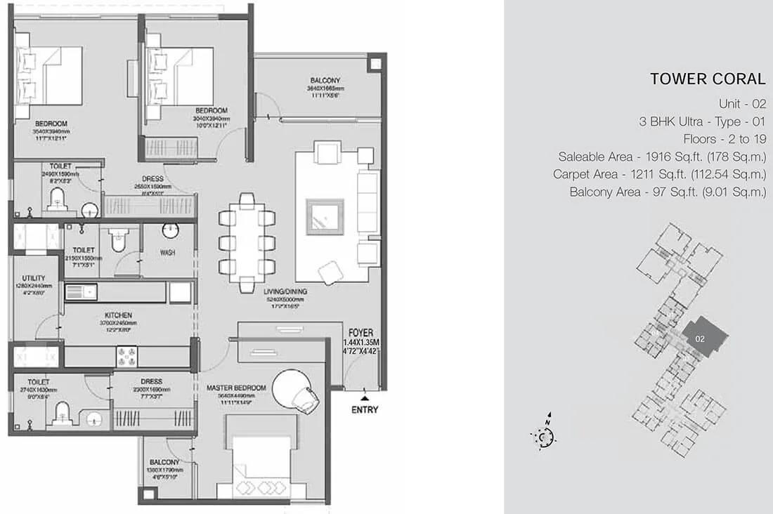 3 BHK Coral Ultra - 1916 - Godrej Azure Chennai
