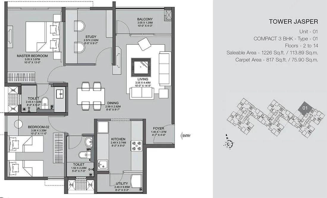 3 BHK Jasper - 1226 - Godrej Azure Chennai