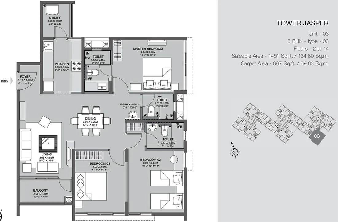 3 BHK Jasper - 1451 - Godrej Azure Chennai
