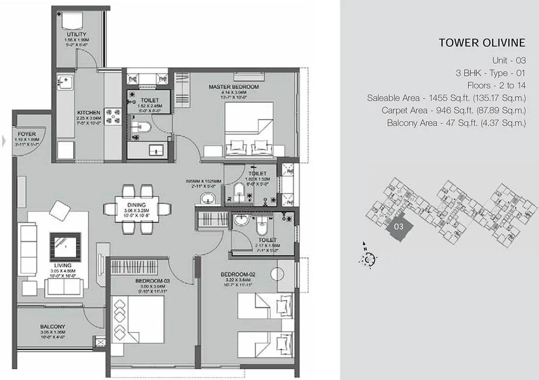 3 BHK Olivine - 1455 - Godrej Azure Chennai