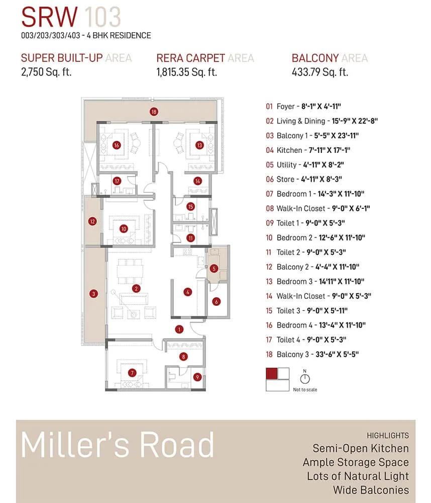 4 BHK - 2750 - Spectra Raywoods
