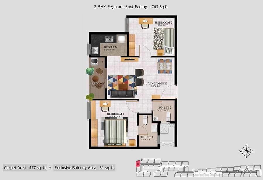 2 BHK Regular - 747 E - Urbanrise Jasmine Springs Chennai