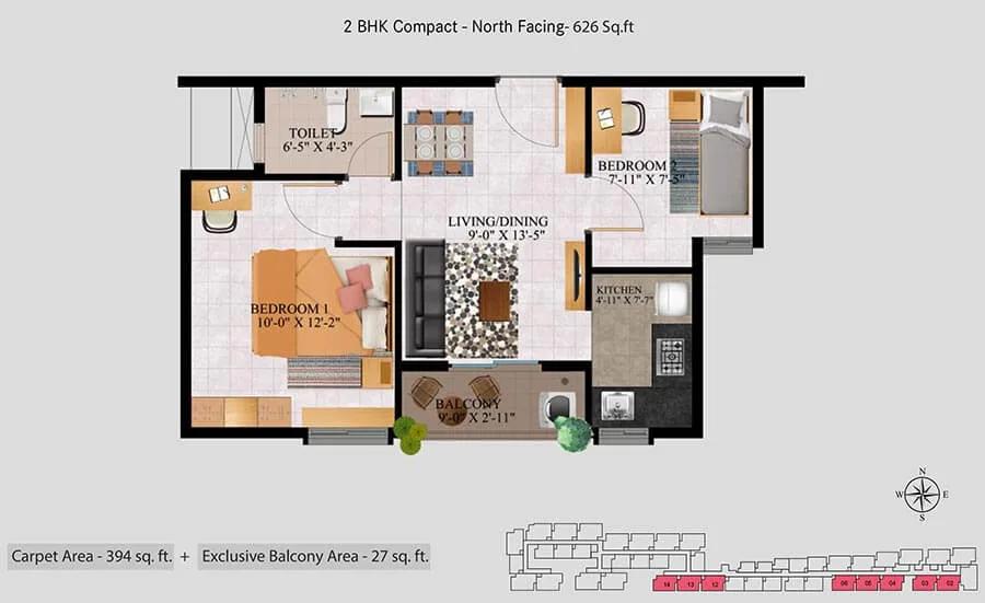 2 BHK Compact - 626N - Urbanrise Jasmine Springs Chennai