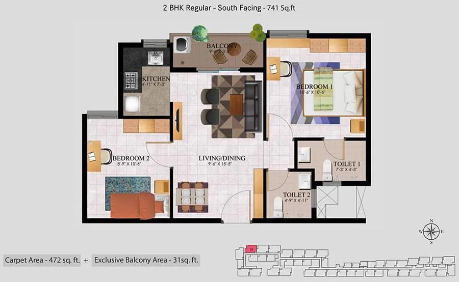 2 BHK Regular - 741 S - Urbanrise Jasmine Springs Chennai