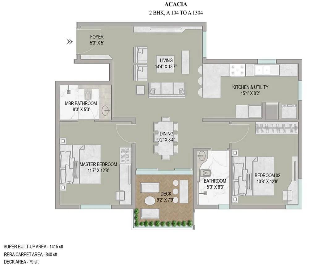 2 BHK - 1415 - Enessen Estates & Prime One Corp Centreo