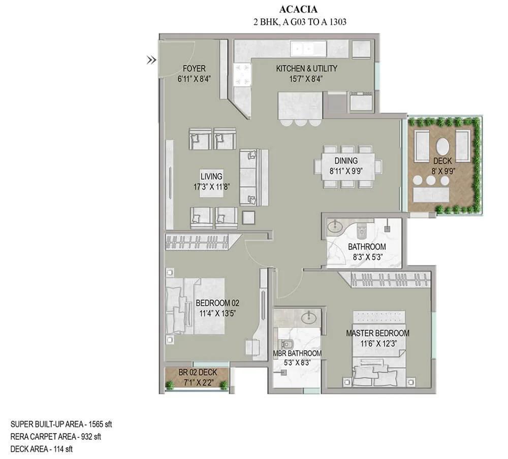 2 BHK - 1565 - Enessen Estates & Prime One Corp Centreo