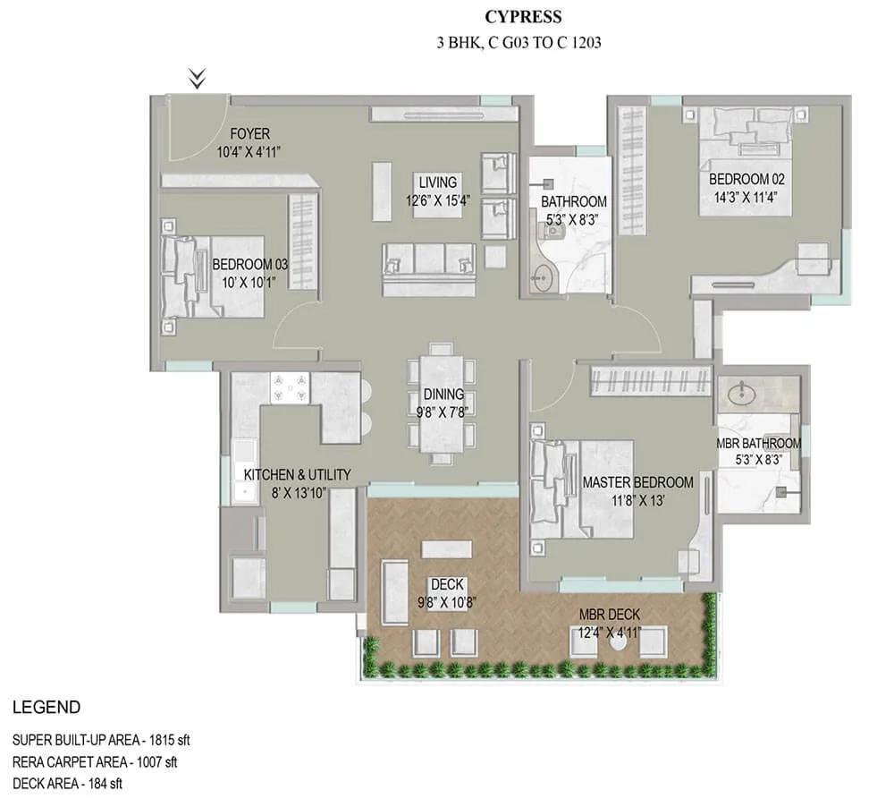 3 BHK - 1815 - Enessen Estates & Prime One Corp Centreo
