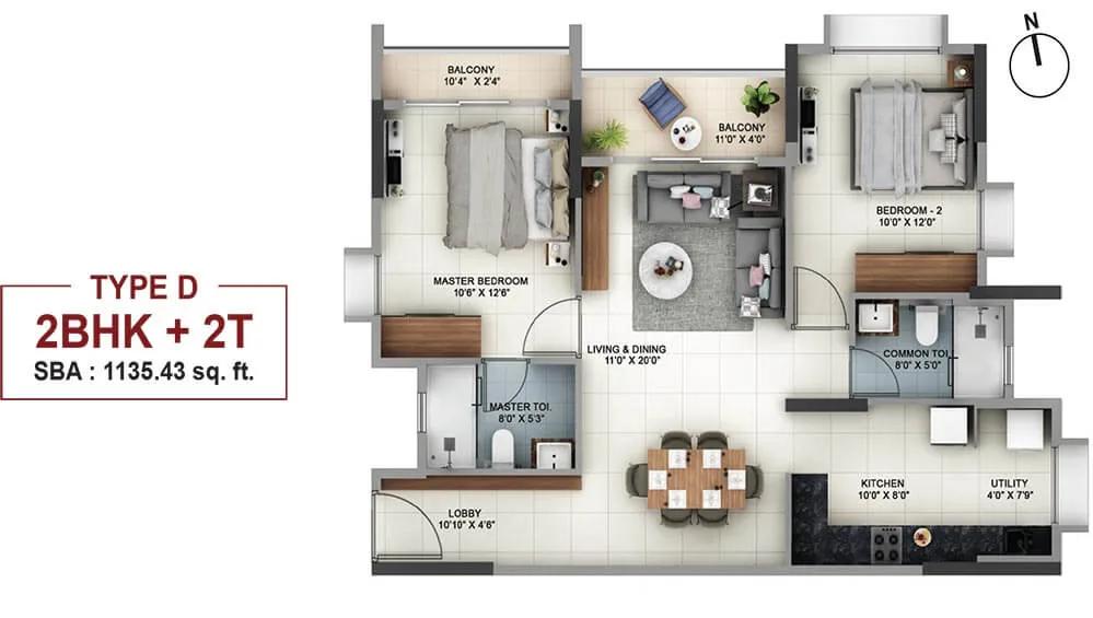 2 BHK - 1135 - Salarpuria Sattva Signet Salarpuria Signet