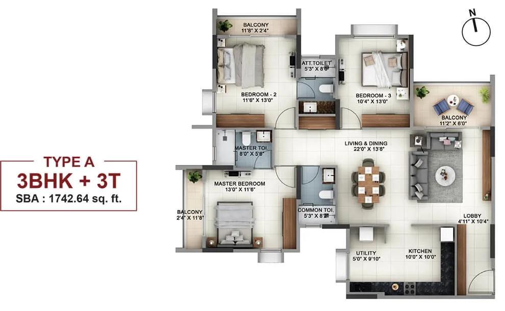 3 BHK 3T - 1742 - Salarpuria Sattva Signet Salarpuria Signet
