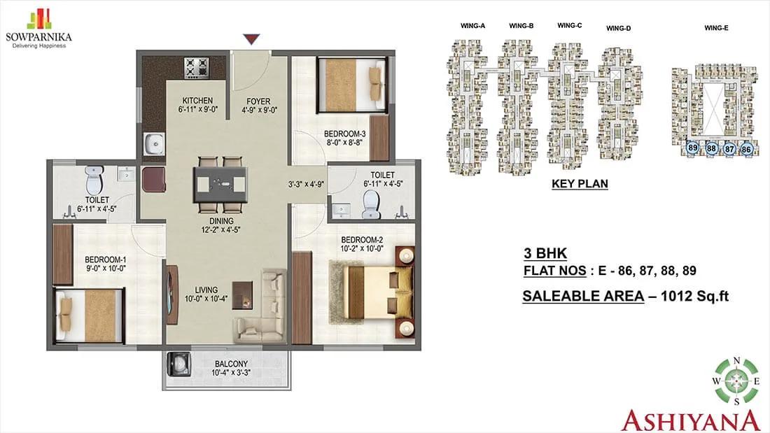 3 BHK - 1012 - Sowparnika Ashiyana Whitefield