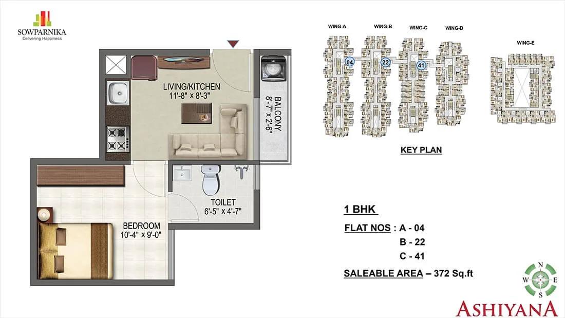 1 BHK - 372 - Sowparnika Ashiyana Whitefield