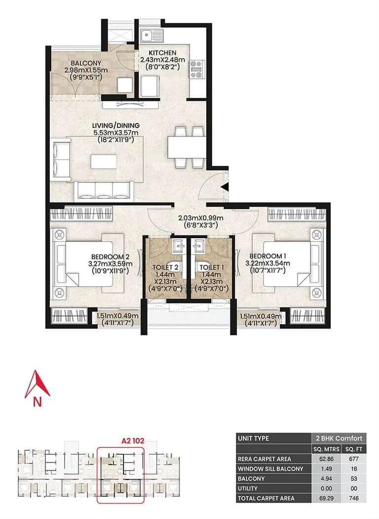 2 BHK Comfort - 746 - Mahindra Vicino Mumbai