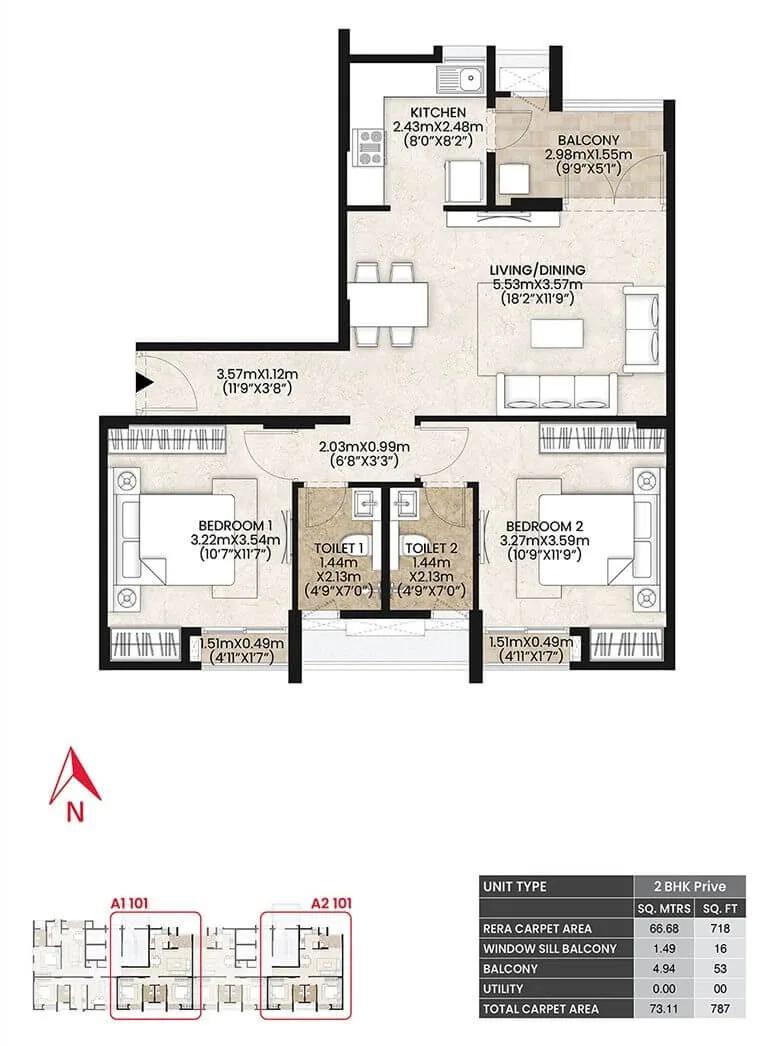2 BHK Prive - 787 - Mahindra Vicino Mumbai