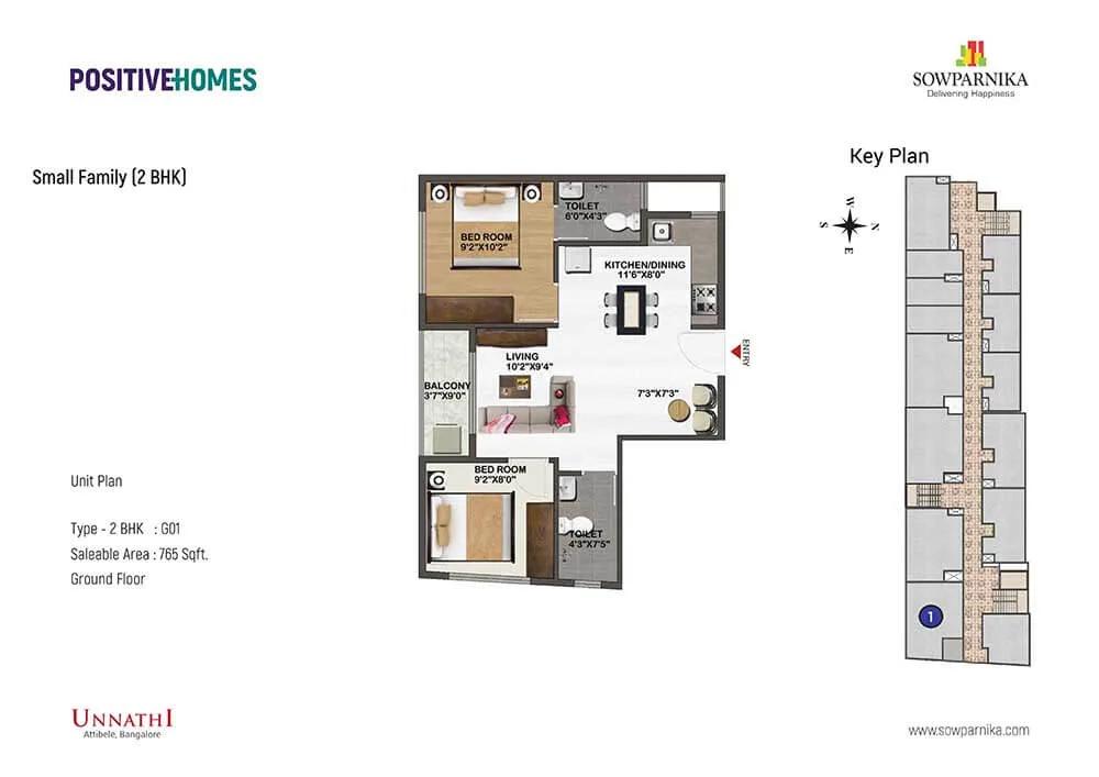 2 BHK - 765 - Sowparnika Unnathi Attibele