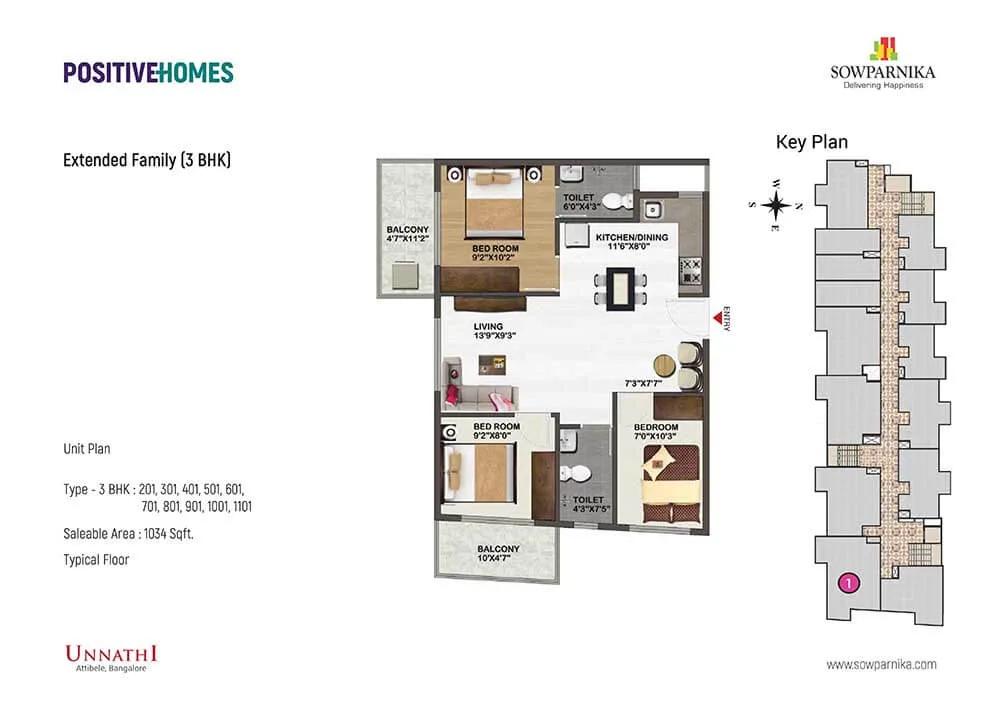 3 BHK - 1034 - Sowparnika Unnathi Attibele