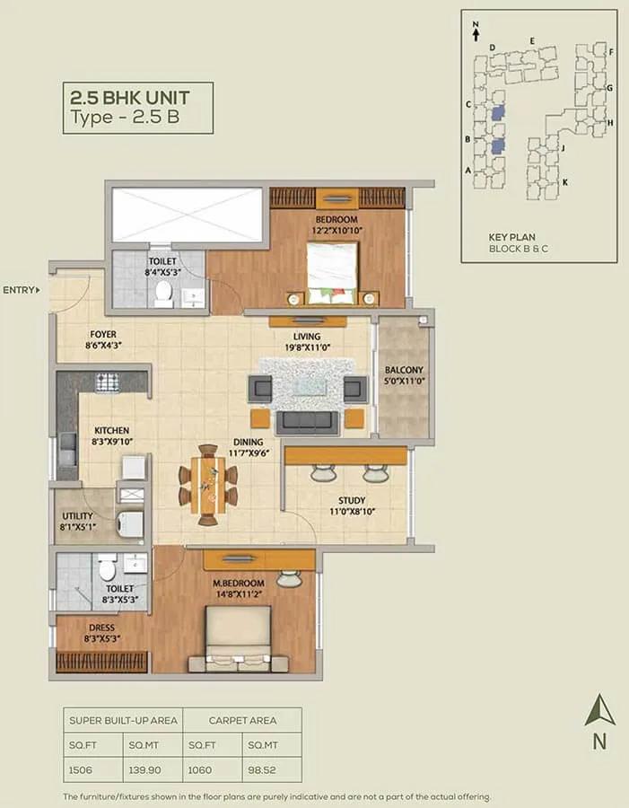 2.5 BHK - 1506 - Adarsh Pinecourt Hennur