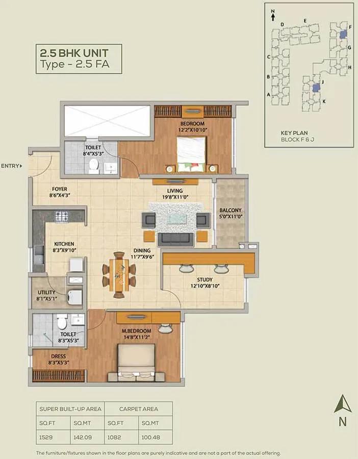 2.5 BHK - 1529 - Adarsh Pinecourt Hennur
