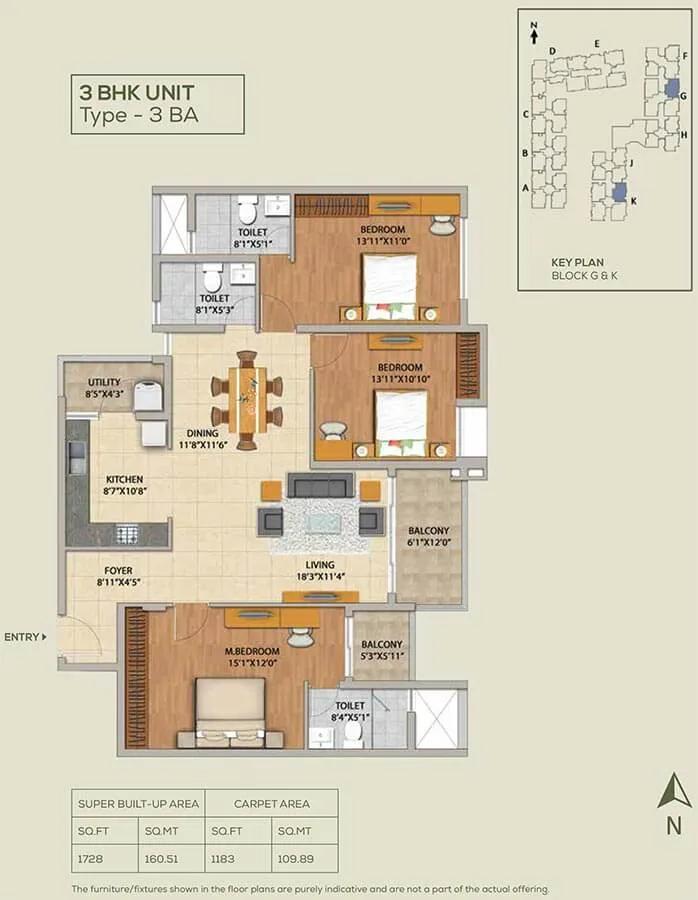3 BHK - 1728 - Adarsh Pinecourt Hennur
