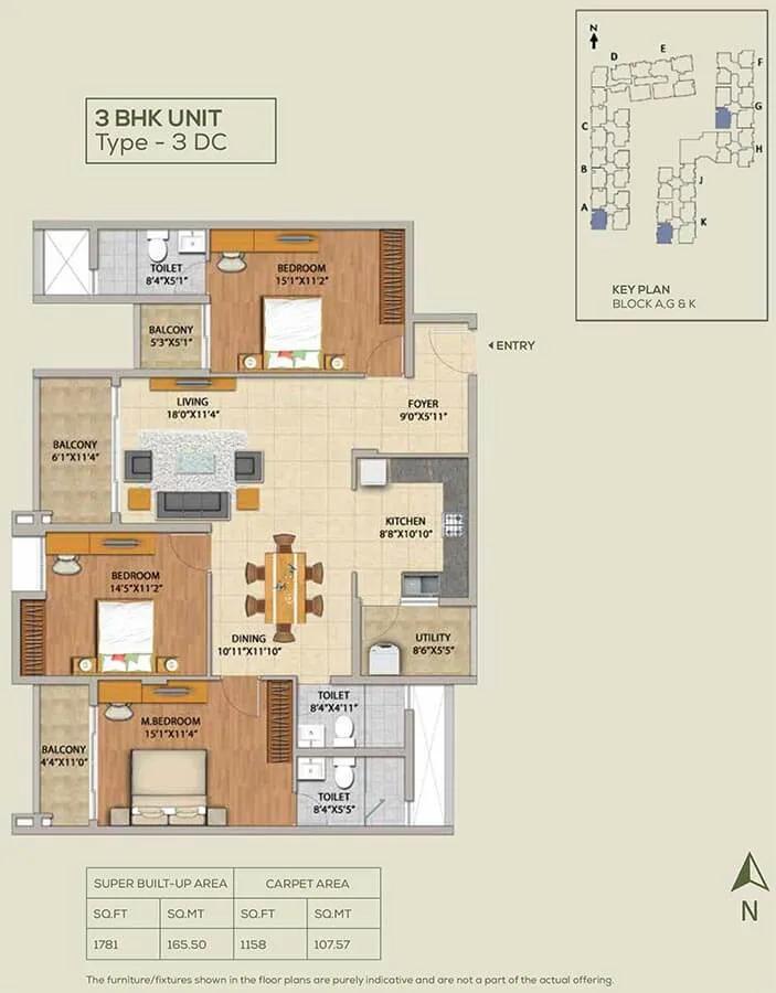 3 BHK - 1781 - Adarsh Pinecourt Hennur