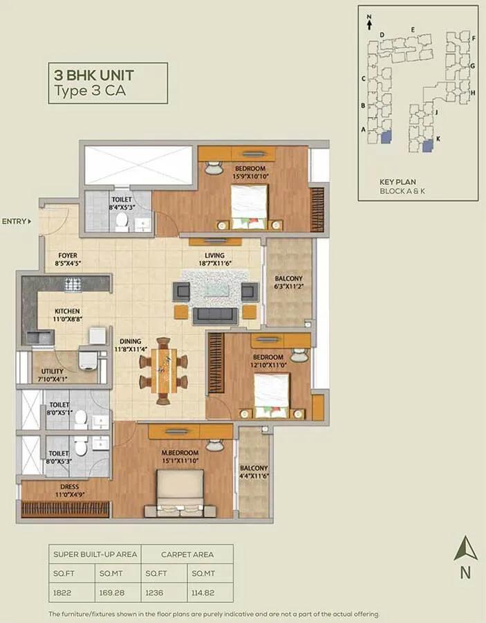 3 BHK - 1822 - Adarsh Pinecourt Hennur