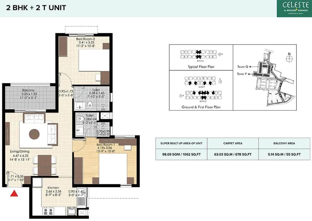 2 BHK - 1062 - Celeste At Brigade Xanadu