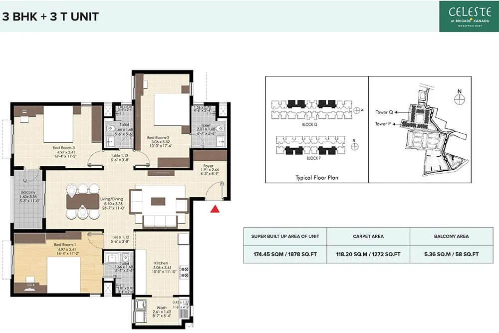 3 BHK - 1878 - Celeste At Brigade Xanadu