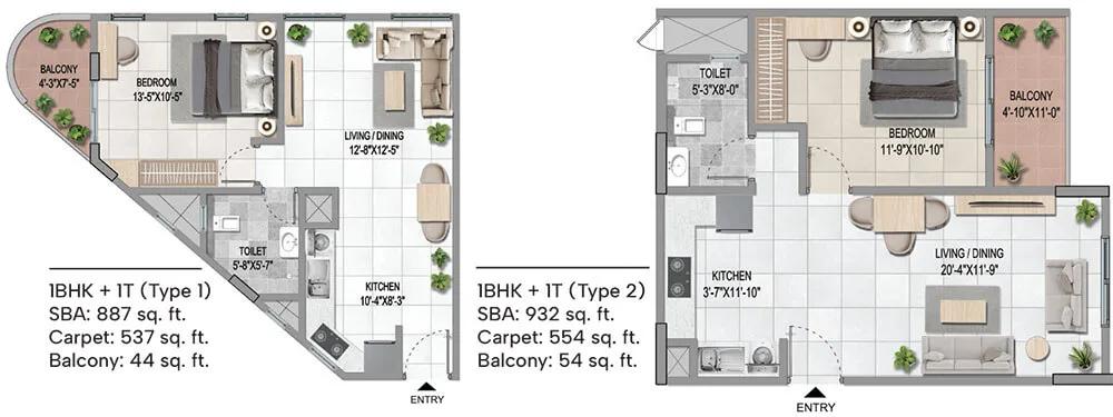 1BHK Type1,2 - Sattva Vasanta Cove