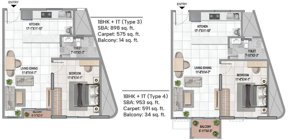 1BHK Type3,4 - Sattva Vasanta Cove