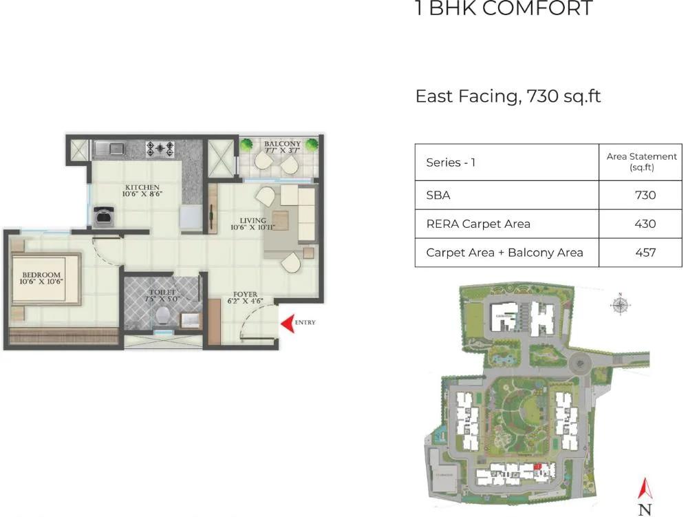 1BHK 730 - Abhee Aaria Gunjur