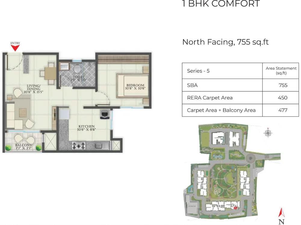 1BHK 755 - Abhee Aaria Gunjur