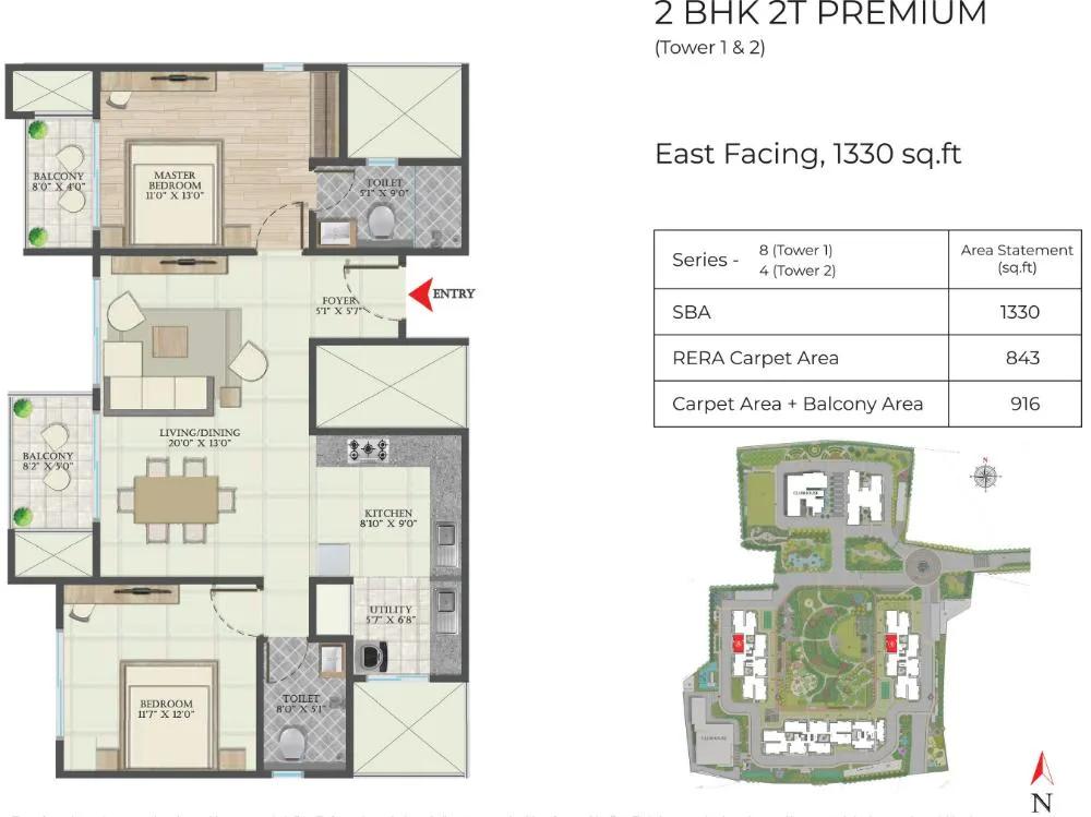 2BHK 1330 - Abhee Aaria Gunjur
