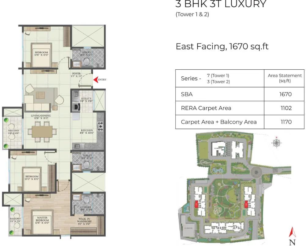 3BHK 1670 - Abhee Aaria Gunjur