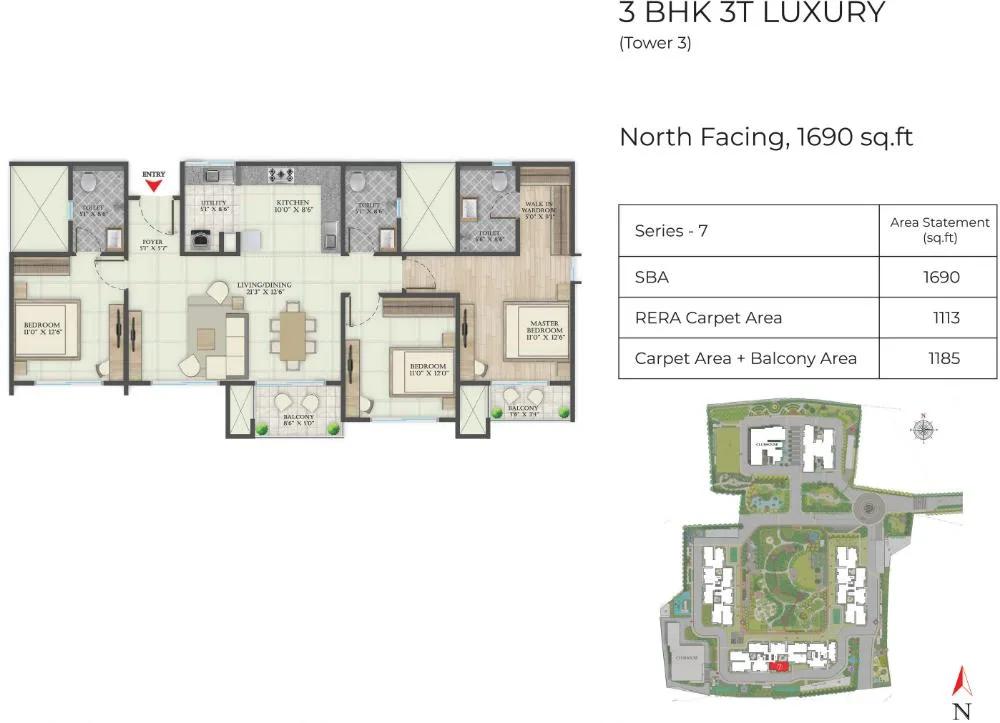 3BHK 1690 - Abhee Aaria Gunjur