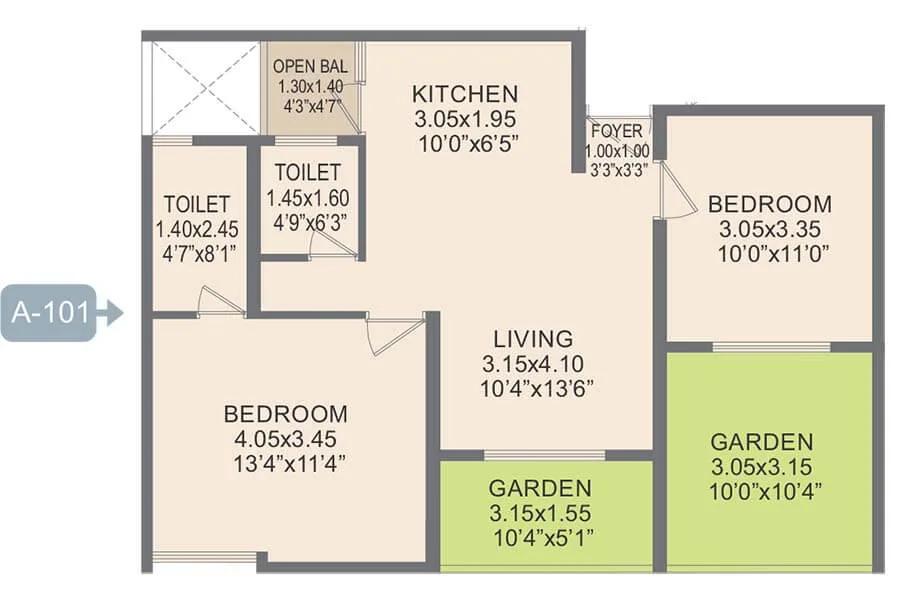 2 BHK Plan - Rohan Prathama Hinjawadi