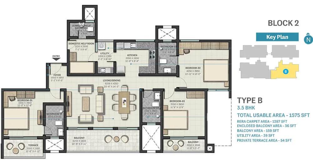 3.5 BHK - 1575 - Sobha Nesara Kothrud