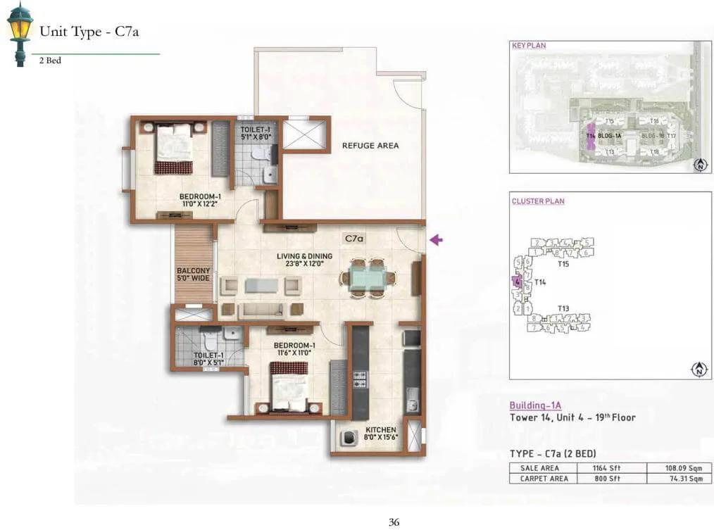 2 BHK C7a - 1164 Prestige Finsbury Park Regent