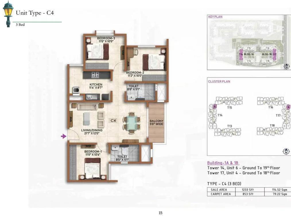 3 BHK C4 - 1233 Prestige Finsbury Park Regent
