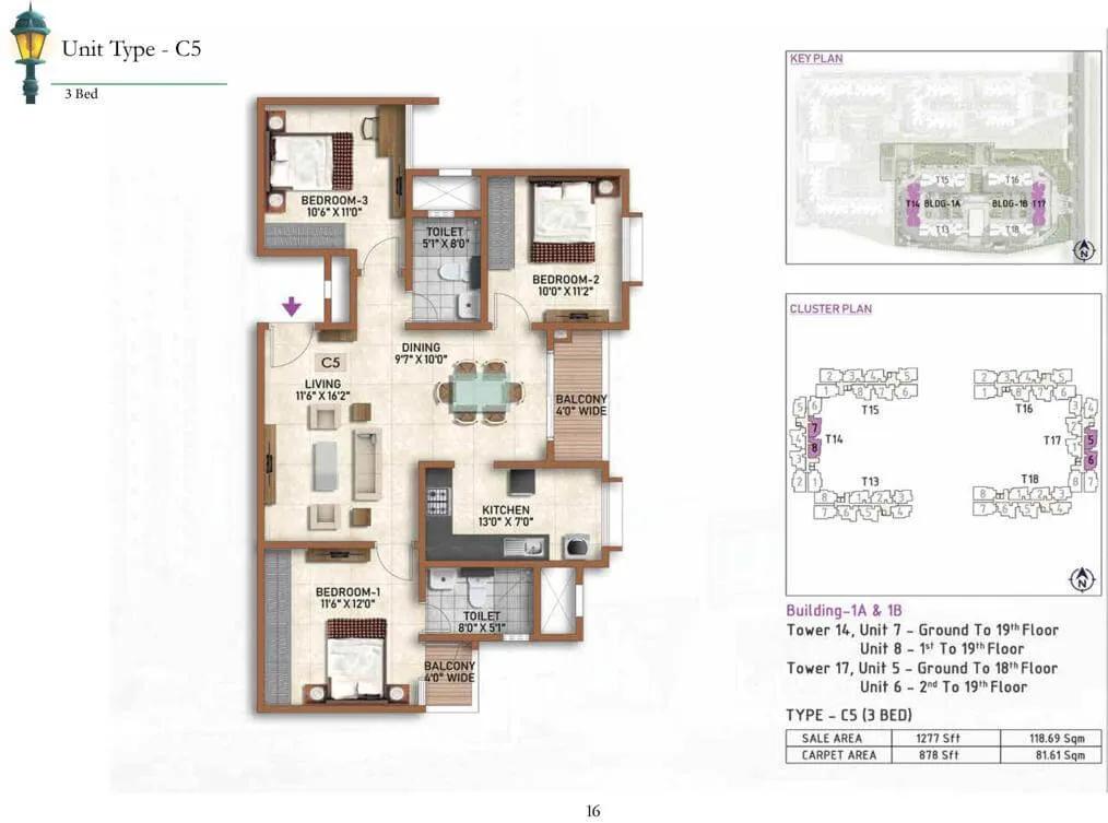 3 BHK C5 - 1277 Prestige Finsbury Park Regent