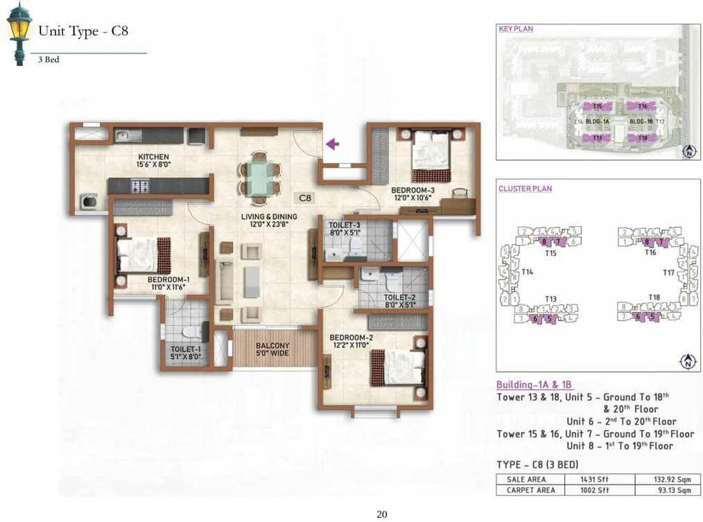 3 BHK C8 - 1431 Prestige Finsbury Park Regent