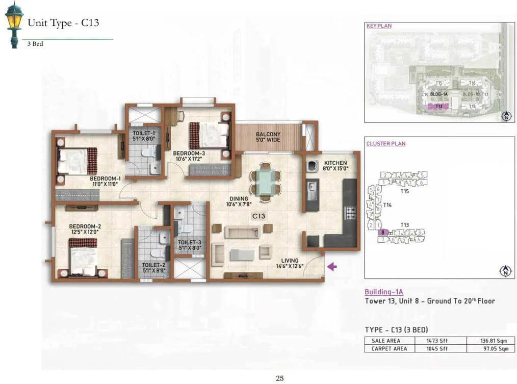 3 BHK C13 - 1473 Prestige Finsbury Park Regent