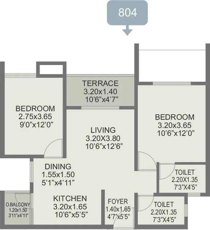 2 BHK Unit 804 - Rohan Ipsita Pune