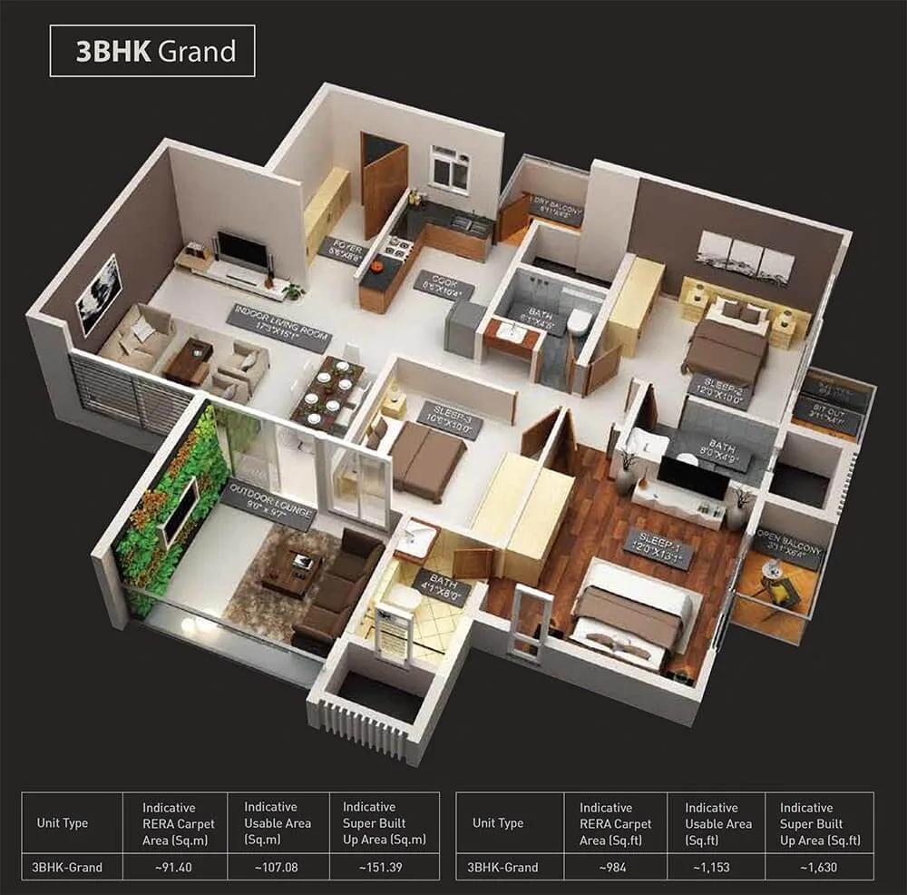 3 BHK Grand - Purva Aspire Pune