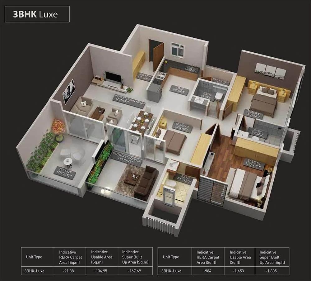 3 BHK Luxe - Purva Aspire Pune