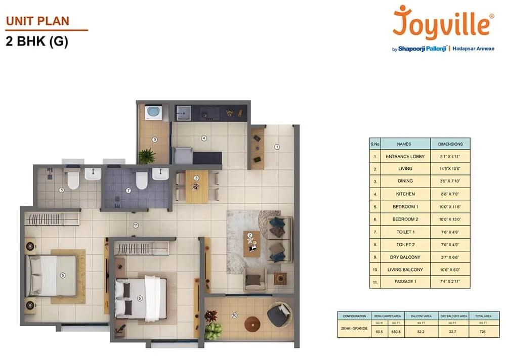 2 BHK G - Shapoorji Pallonji Joyville Hadapsar