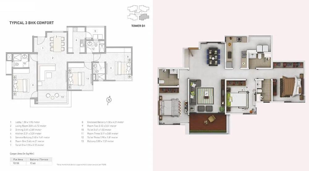 D1 3 BHK Comfort - 92 - Kasturi Eon Homes Pune
