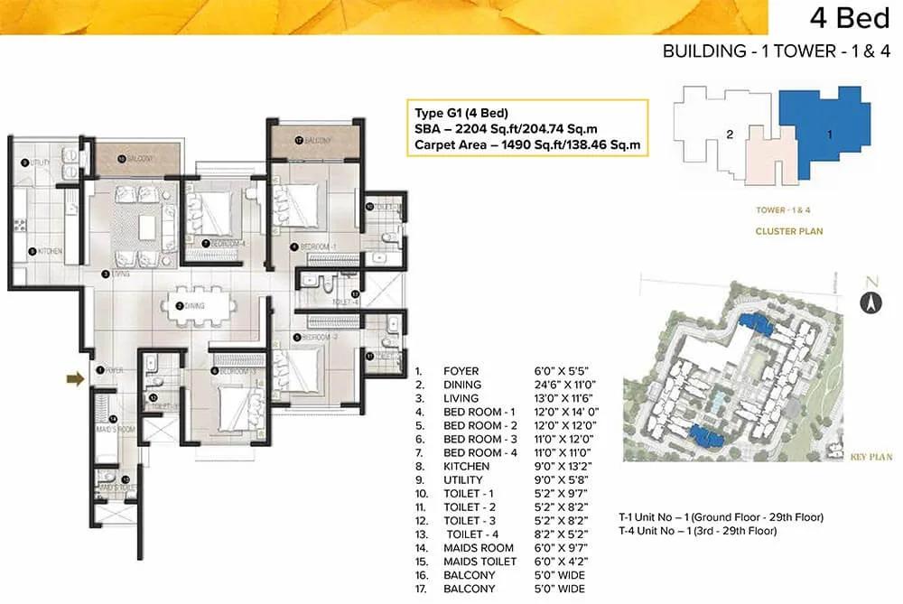 2204 - 4 BHK - Prestige Avalon Park At Prestige City